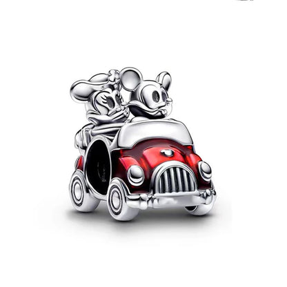 Zawieszka Srebrna z Postaciami Disneya Mickey i Minnie w Samochodzie
