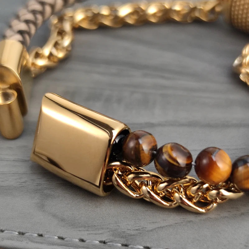 Bransoletka Męska z Koralików i Stali Nierdzewnej - Klasyczny Design