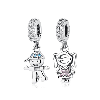 Zawieszka Srebrna w Kształcie Chłopca i Dziewczynki z Cyrkoniami