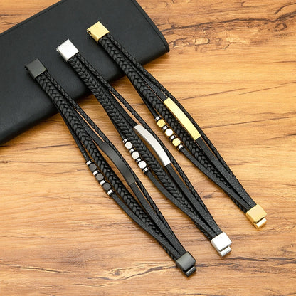 Bransoletka Męska ze Stali Nierdzewnej i skóry naturalnej