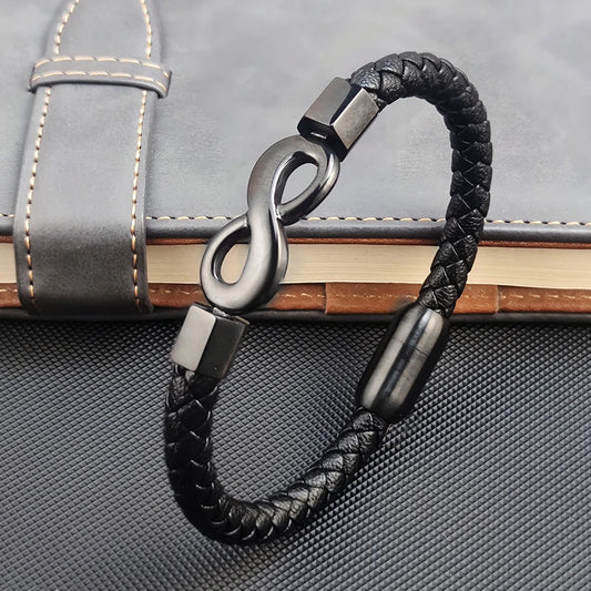 Bransoletka Męska ze Skóry z Symbolem Nieskończoności