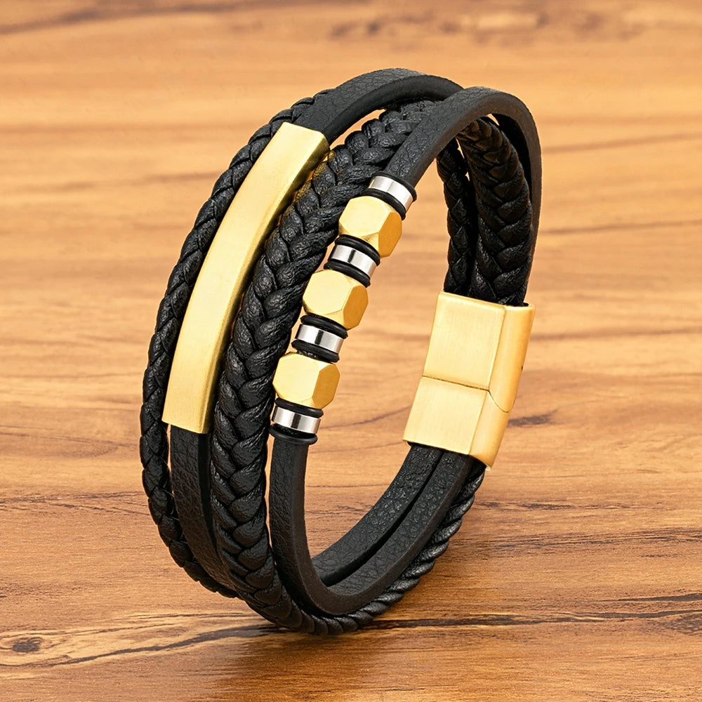 Bransoletka Męska ze Stali Nierdzewnej i skóry naturalnej