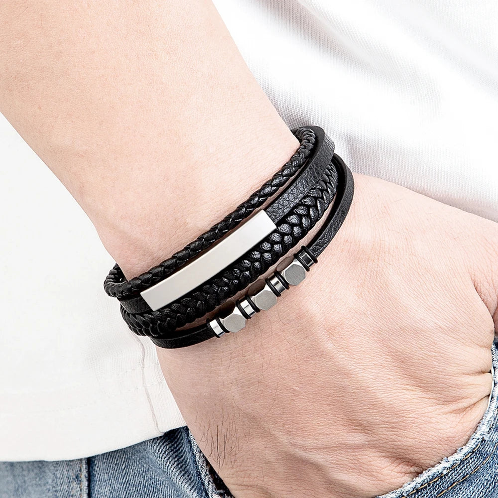 Bransoletka Męska ze Stali Nierdzewnej i skóry naturalnej